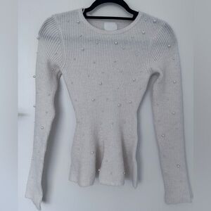 H&M Pearl-Embellished Cream Knit Top